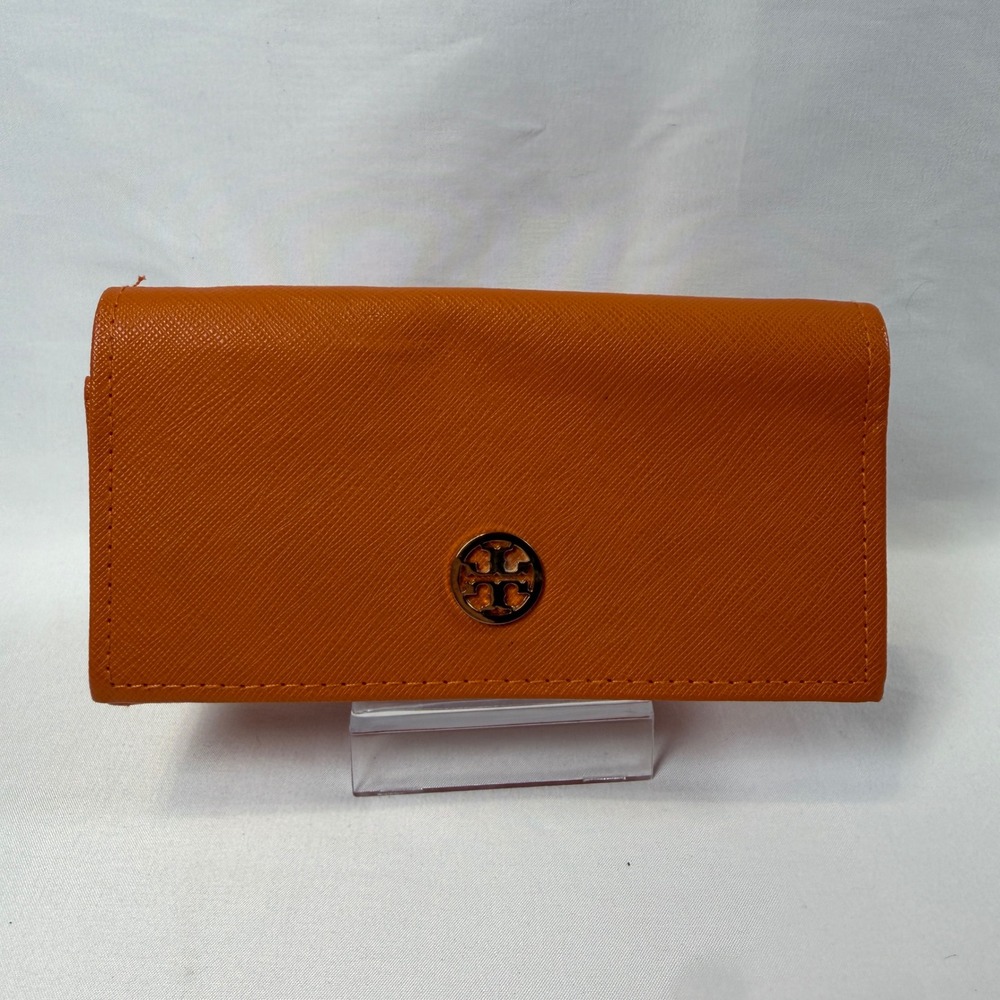 Tory Burch Eyeglass Case Womens OS Orange Saffiano Leather Robinson Logo Pouch